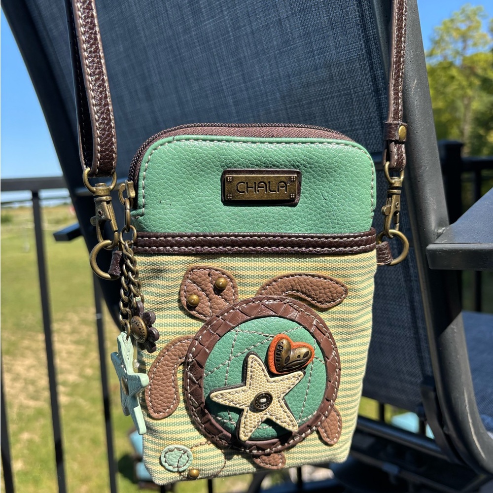 Chala Seafoam and Brown Turtle Crossbody Bag